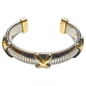 Avon Vintage Gold & Silver Tone X Design Cuff Bracelet | Adjustable Fit